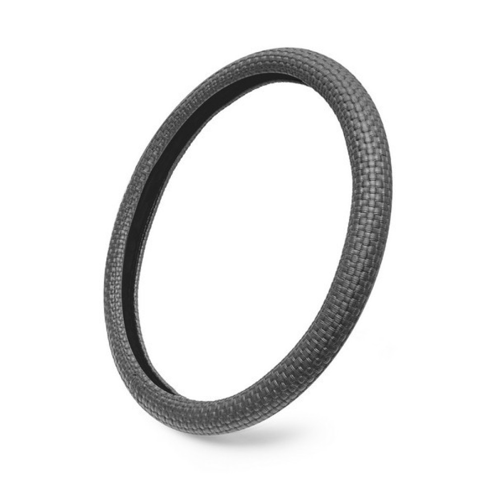 Чехол руля из искусственной кожи каркасный с плетением, серый, обхват 7.8 см, размер 37 - 39 см