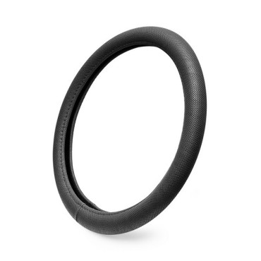 Чехол руля из искусственной кожи (рециклированная) каркасный с перфорацией, черный, обхват 9.5 см, размер 37 - 39 см