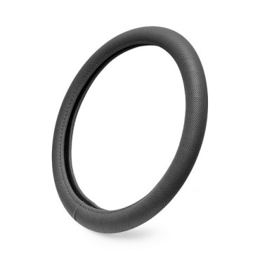 Чехол руля из искусственной кожи (рециклированная) каркасный с перфорацией, серый, обхват 9.5 см, размер 37 - 39 см