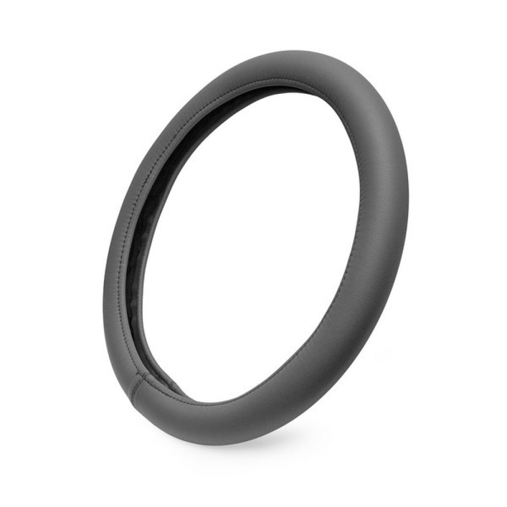 Чехол руля из искусственной кожи каркасный гладкий, серый, обхват 9.5 см, размер 37 - 39 см