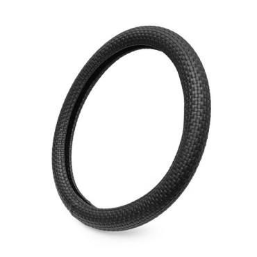 Чехол руля из искусственной кожи каркасный с плетением, черный, обхват 9.5 см, размер 37 - 39 см