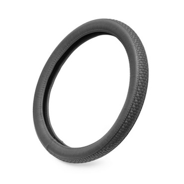 Чехол руля комбинированный каркасный гладкий с плетением, серый, обхват 9.5 см, размер 37 - 39 см