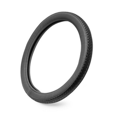 Чехол руля комбинированный каркасный гладкий с плетением, серо-черный, обхват 9.5 см, размер 37 - 39 см