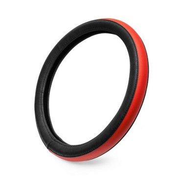 Чехол руля комбинированный каркасный гладкий, черно-красный, обхват 9.5 см, размер 37 - 39 см