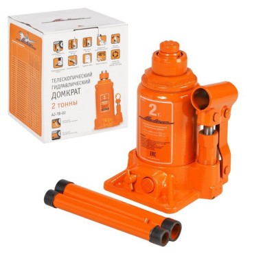 Домкрат бутылочный 2 т, высота подхвата 161 мм, высота подъма 387 мм, телескопический, в сумке